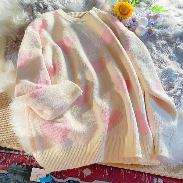 

women's sweaters japanese vintage pink autumn winter kawaii cartoon knitted harajuku sweater korean chic sweet love jumper femme, White;black