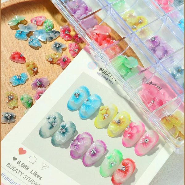 

nail art decorations 3d butterfly rhinestones 5d embossed charms resin glitter gem manicure diy tool women flowers decoration, Silver;gold