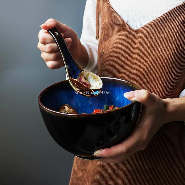

bowls creative ceramic salad bowl home rice soup japanese retro tableware restaurant spoon