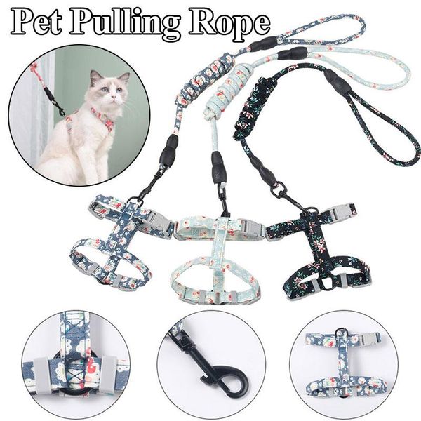 

dog collars & leashes floral print harness and leash pet traction rope summer chest strap for small chihuahua adjustable outdoor supplies