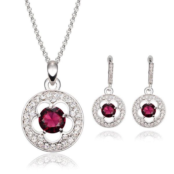 Ohrringe Halskette Mode Luxus Braut Diamanten Anhänger Für Frauen Hochzeiten Charme Rubin Choker Schmuck Set Zubehör Geschenk