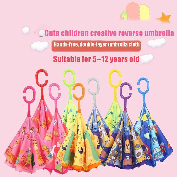 

umbrellas 2021kawaii pattern children reverse umbrella holding long handle double open inverted
