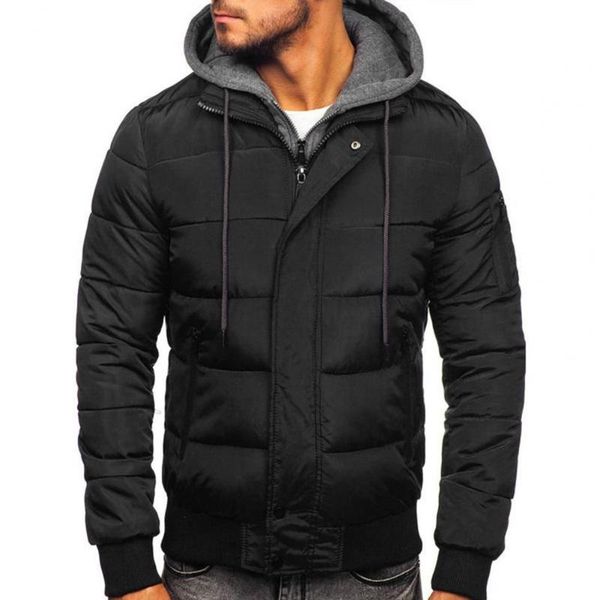 

men's jackets winter down coat contrast colors fake two-piece padded highly warm hooded windproof men jacket, Black;brown
