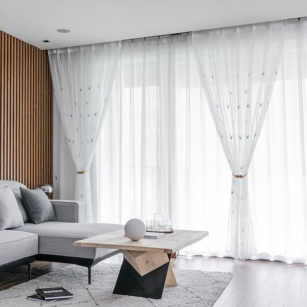 

fawn white gauze embroidered translucent window screening study curtain with curtains for living dining room bedroom & drapes