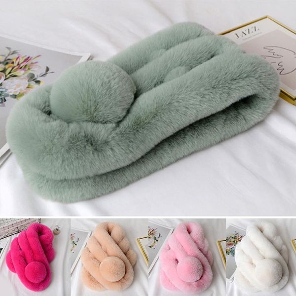 

scarves winter faux fur scarf women's shawl fashion solid color comfortable women soft neckerchief neck, Blue;gray