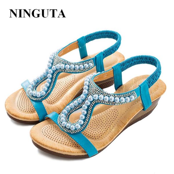 

wedge sandals women fashion pearls summer shoes woman, Black