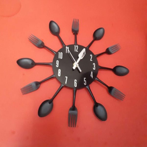 

home decorations noiseless stainless steel cutlery clocks knife and fork spoon wall clock kitchen restaurant decor