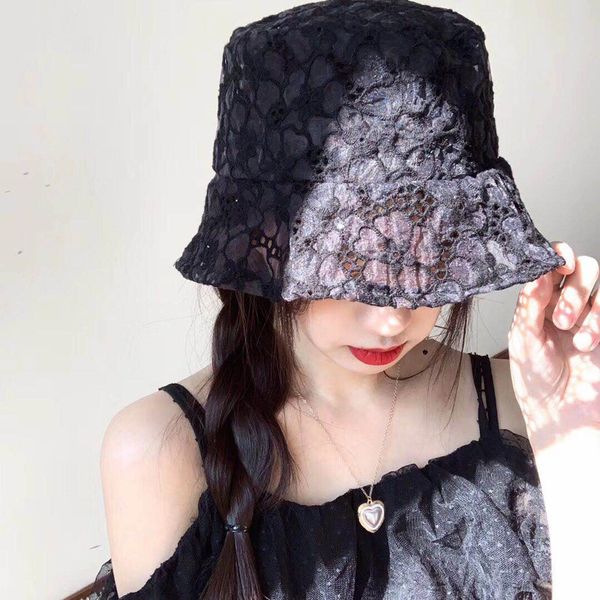 

new korean ins fairy lace bucket hat summer breathable all-matching hat womens hollow thin basin sun protection hat no. 1, Blue;gray