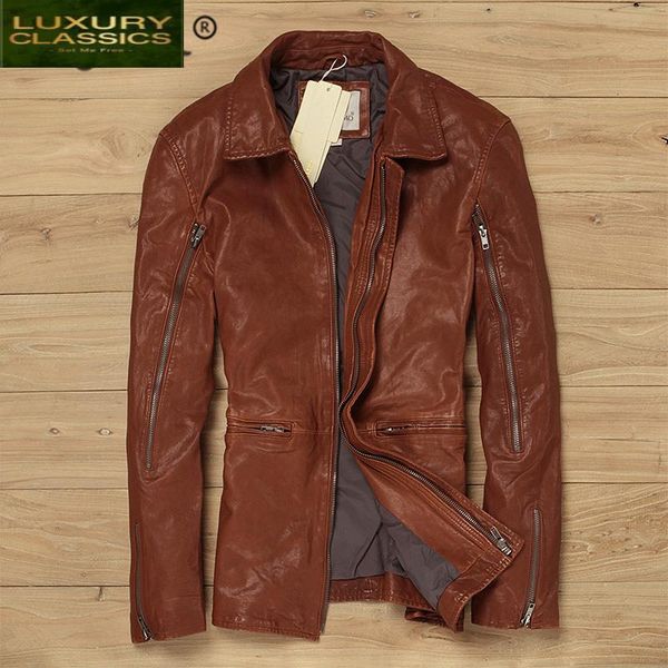 

men's leather & faux genuine winter 100% real jacket men spring clothes 2021 streetwear natural sheepskin coat, Black