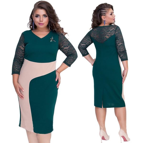 

casual dresses 2021 long sleeve autumn winter dress female women lace office pencil patchwork elegant bodycon vestido plus size 5xl, Black;gray