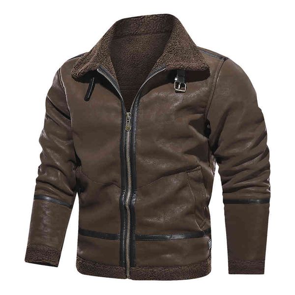 

men's jackets winter retro leather jacket men fleece wool warm faux coat male casual thicken windproof overcoats cjdp, Black;brown