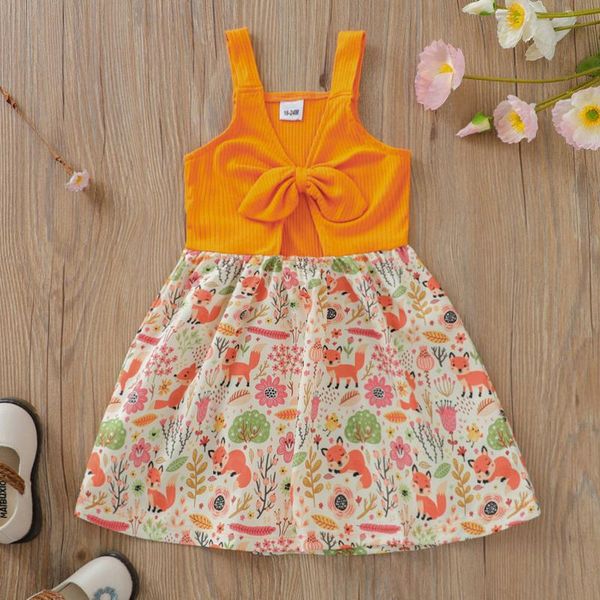 

girl's dresses summer baby girls dress toddler kids sleeveless bowknot animal suspender sundress outfits, Red;yellow