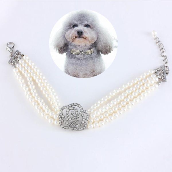 

dog apparel sweet necklaces imitation pearl princess style rhinestone rose fashion decorative pet accessories