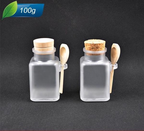 

storage bottles & jars 100g/ml frosted plastic empty quadrate bottle with wood lid bath salt smalls powder cosmetic containers