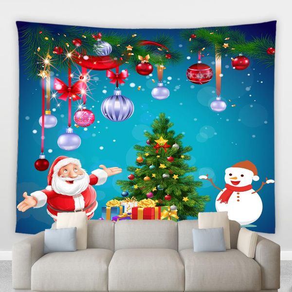 

tapestries christmas tapestry cartoon red santa claus xmas tree and ball elk holiday party art decor cloth living room wall hanging blanket