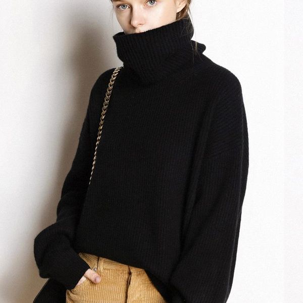 

women's sweaters wool sweater autumn winter warm turtlenecks casual loose oversized lady knitted pullover pull women, White;black