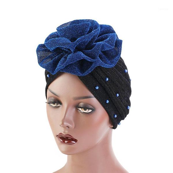 

beaded glitter turban big flower headscarf muslim hat women hair lose cap ladies headband accessories1