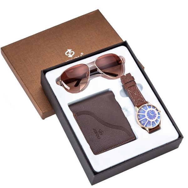 

wristwatches men's gift set beautifully packaged watch+wallet sunglasses foreign trade creative combination mens fashion watches, Slivery;brown