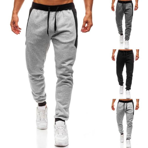 

men's jeans sport men style trousers zipper pocket slim side stripe color matching casual fashion running pants, Blue