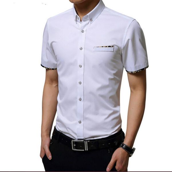 

summer business casual male shirt 100% men's cotton clothing formal white slim short-sleeve shirts, White;black