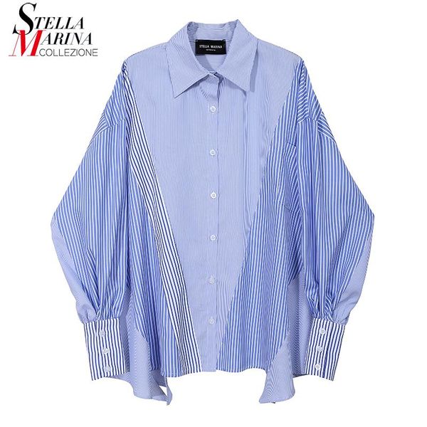

oversized woman 2021 autumn long sleeve blue striped blouse plus size blusas feminine casual wear shirt chemise femme 6620 women's blou, White