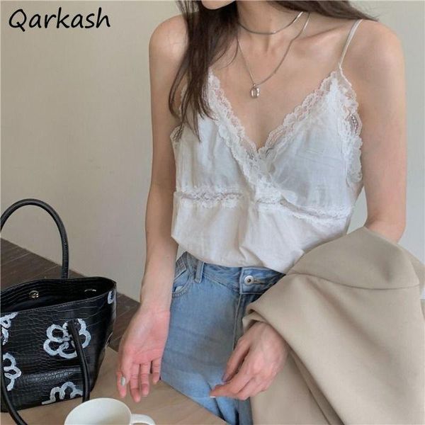 

women's tanks & camis lace camisole women summer v-neck comfortable all-match fashion ladies pure color korean style ins clothing, White