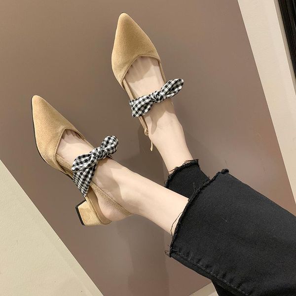 

solid flock sandals women shoes woman 2021 summer cover pointed toe thick high heels elegant ladies plus size, Black