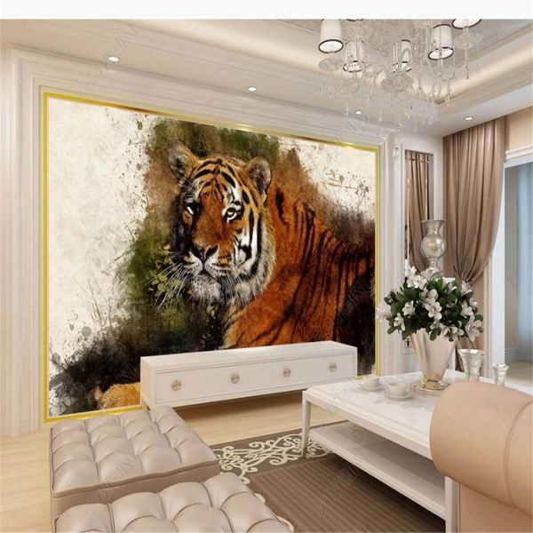 

hand painted art pastoral american fresh tiger wallpapers background wall 3d stereoscopic wallpaper