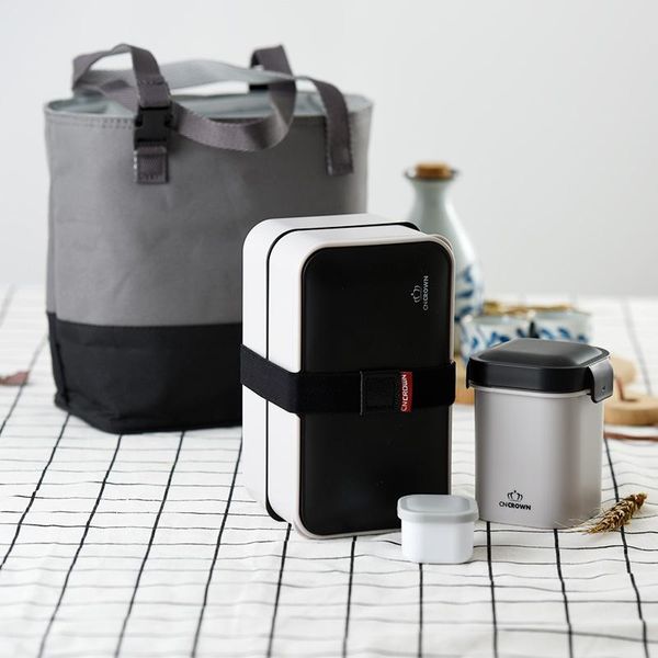 

dinnerware sets double-layer japanese lunch box with hand buckle cover sealed microwave oven large capacity student insulati