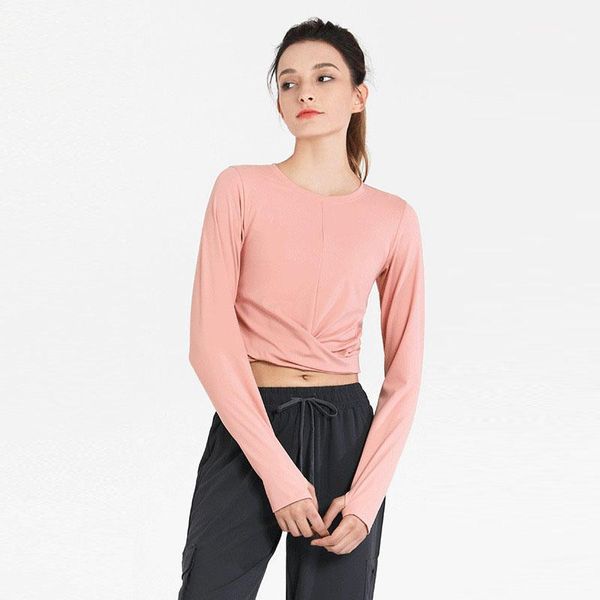 

yoga outfit women crop sport sweatshirt solid color high elastic gym running breathable slim fit long sleeve t-shirts