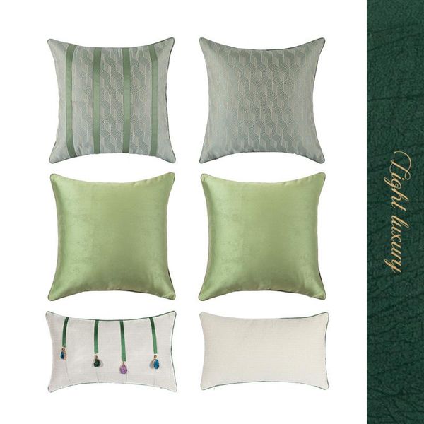 

cushion/decorative pillow 45x45/50x30cm luxury green satin cushion cover pillowcase sofa decorative gems striped backrest