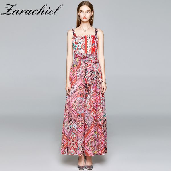 

slash neck backless women spaghetti strap elegant female bohemian maxi dress flower print chiffon summer dresses 210416, Black;gray
