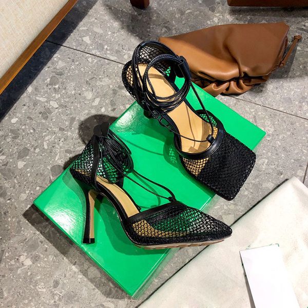 

ladies summer outdoor casual high-heeled sandals fashion luxury women's lace-up shoes designer sandal with box size 35-41, Black