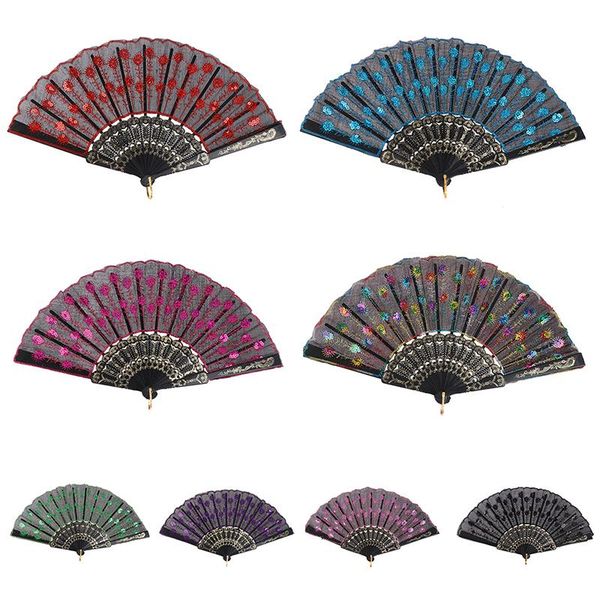 

other home decor luxury fashion folding fan flower lace silk wedding dance party stage performance decoration stamping hand held