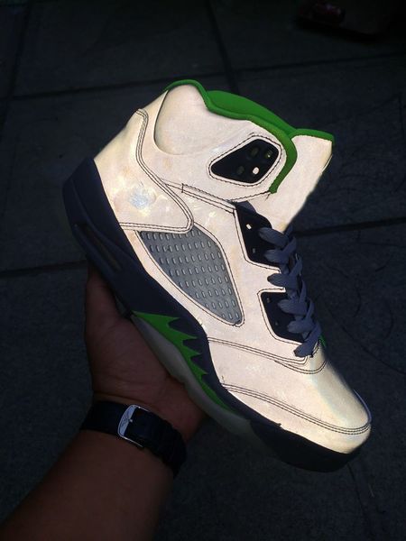 

(with box)2022 5 green bean basketball shoes men silver flint grey 5s sneaker