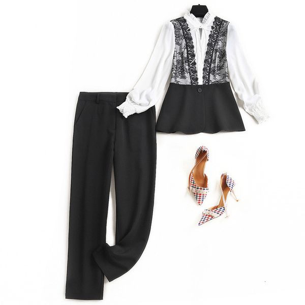 

pant women fashion terno stay neck lace blusa and pants clothes tile sets, White