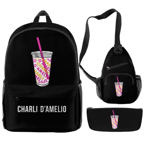

backpack charli d'amelio the hype house 3 piece set teenager boys girls students scholol bag oxford streetwear travel