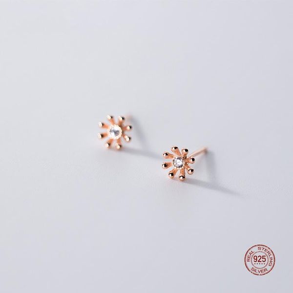 

stud lko 925 sterling silver cute mini zircon flower earrings for women girlfriend romantic sweet jewelry gifts anniversary, Golden;silver