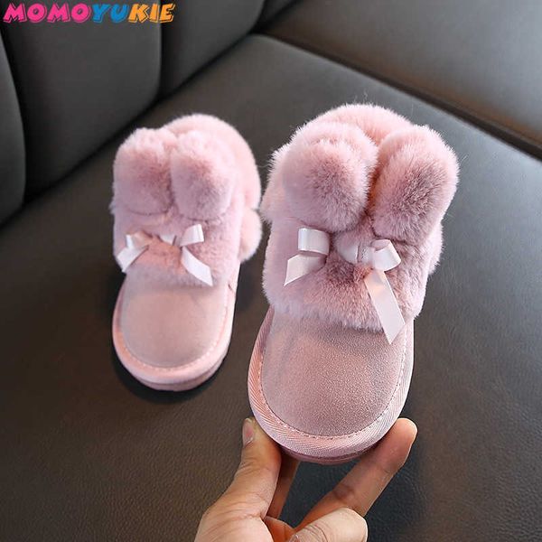 

child fashion snow boots for baby winter warm kids plush ankle boots girls thicken princess shoes with bow non-slip 21-30 210713, Black;grey