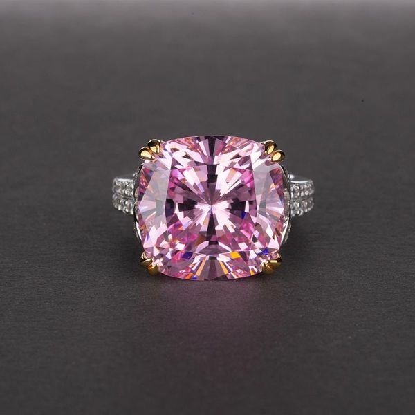 

cluster rings charming women's jewelry real 925 sterling silver with simulated moissanite cubic zirconiat citrine pink gemstone ring, Golden;silver