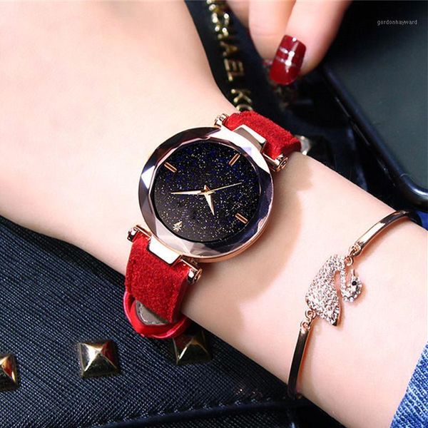 

wristwatches women's watches 2021 fashion starry sky simple three-hand suede strap alloy case quartz ladies wrist watch relogio feminin, Slivery;brown