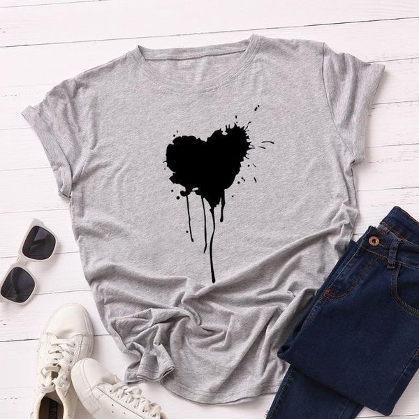 

oversized black heart print women t shirts 2021 summer cotton short sleeve loose tee graphic harajuku ladies basic tshirt women's t-sh, White