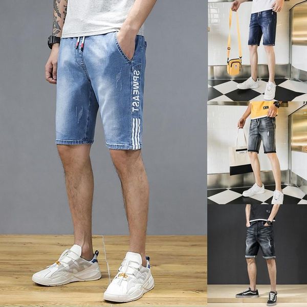 

men's jeans 2021 denim shorts trendy capris summer thin breeches trend, Blue