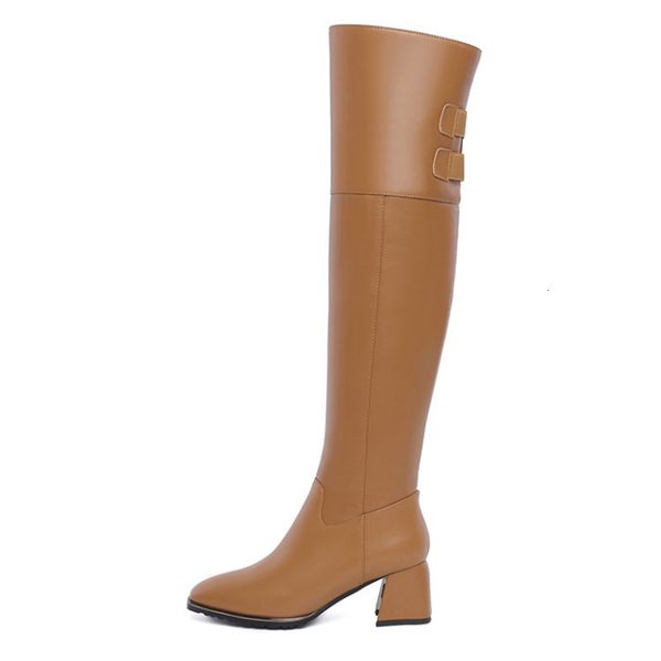 

boots olomm women winter leather over the knee square high heels toe black brown party shoes plus us size 4-10.51 flrc