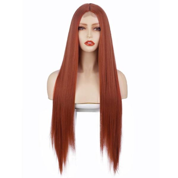 

synthetic wigs 32inches long straight wig small lace front for women cosplay fake hair brown blonde silver grey, Black