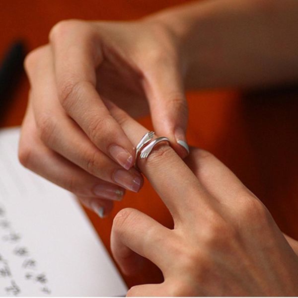 

cluster rings creative give you a hug fashion couple for men woman jewelry wedding engagement gifts adjustable women gift, Golden;silver