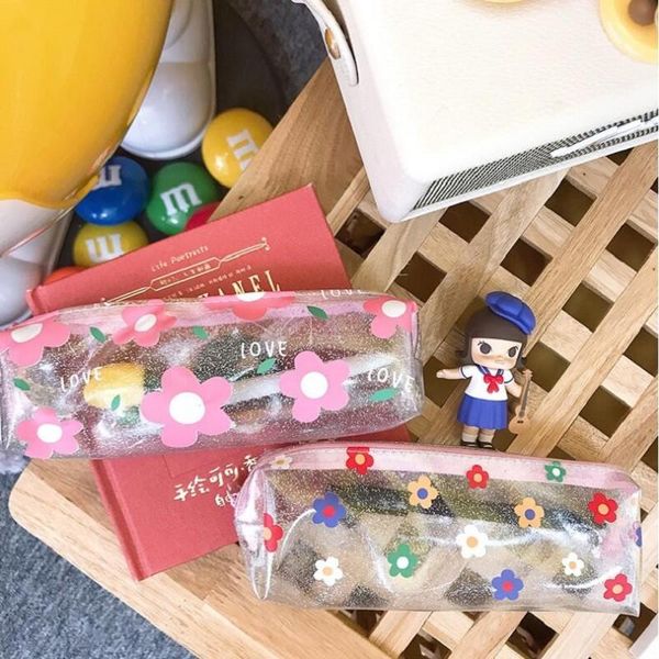

pencil bags 20pcs/lot transparent flowers case gift estuches school box pencilcase bag supplies stationery