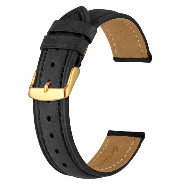 

watch bands anbeer strap 18mm 20mm 22mm suede vintage leather watchbband men women replacement bracelet black with gold buckle, Black;brown
