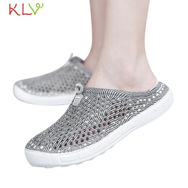 

slippers summer women beach hole hollow breathable non-slip home sandal outdoor ladies casual shoes flats zapatillas mujer 19f26, Black
