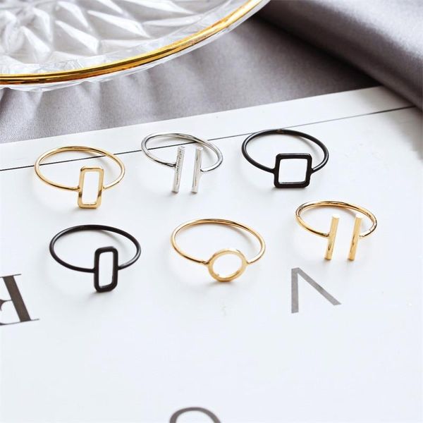 

cluster rings minimalist jewellery gold black color geometric for women wen adjustable block round triangle heartbeat finger ring gift, Golden;silver